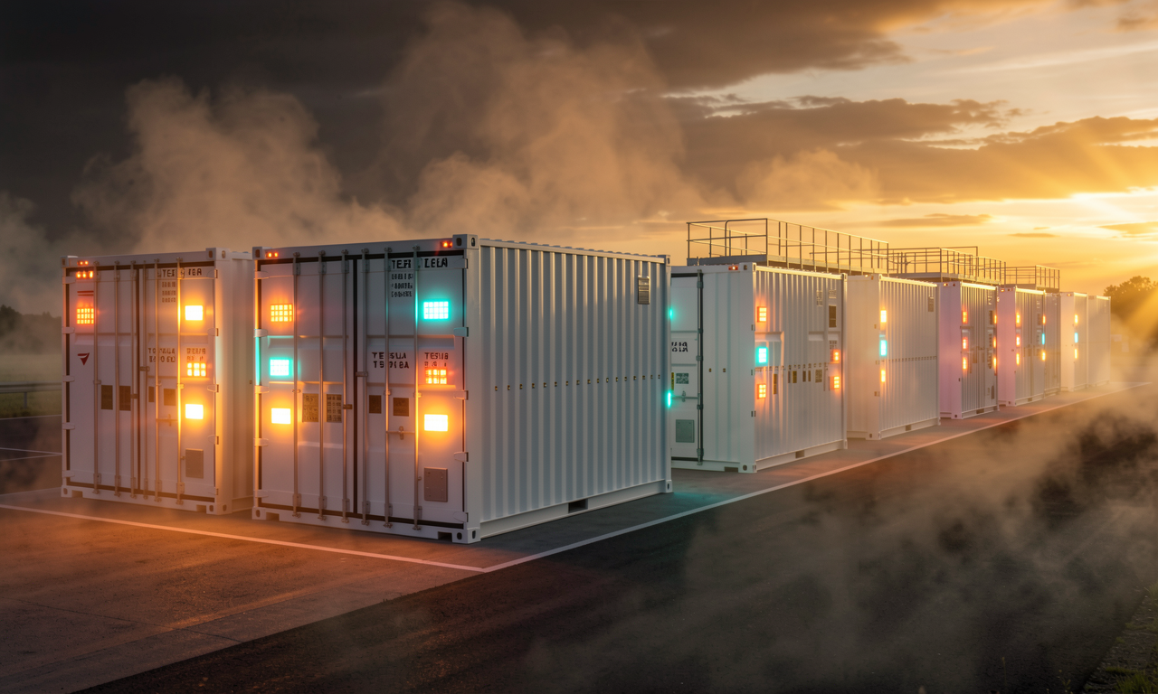 Batteriespeicher in der Abenddämmerung
